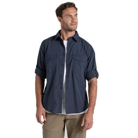 Craghoppers NosiLife Kiwi Langarmshirt Ombre Blue mit hochgerollten Ärmeln