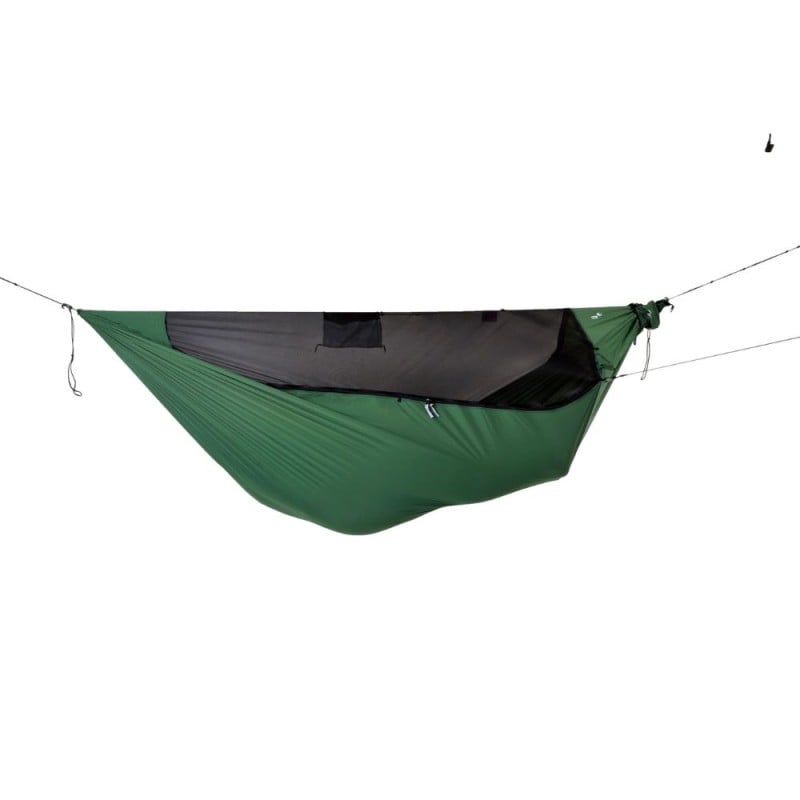 Ticket To The Moon Lightest Pro Hammock Forest Green - aufgebaut und geschlossen Ticket To The Moon Lightest Pro Hammock Forest Green - aufgebaut und geschlossen
