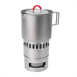 Evernew Ti Mug Pot 500 Stove Set aufgebaut