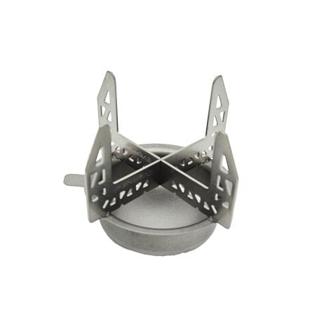 Evernew Ti Fire Cup Gelbrenner mit einem umgedrehten Evernew Titan Trivet Topfstand