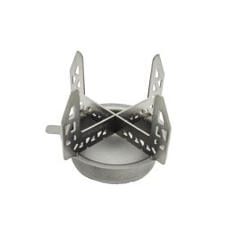 Evernew Ti Fire Cup Gelbrenner mit einem umgedrehten Evernew Titan Trivet Topfstand