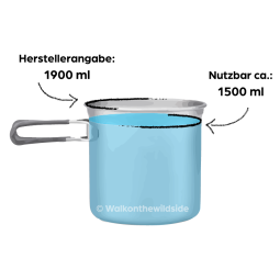 Evernew Ti Pot 1900 T0.4 mit nutzbarem Volumen von rund 1500 ml