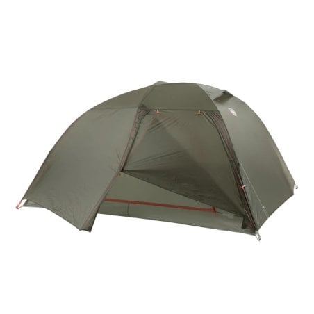 Big Agnes Copper Spur UL2 XL Ultraleichtzelte in Lichen Green mit halb geöffnetem Außenzelt