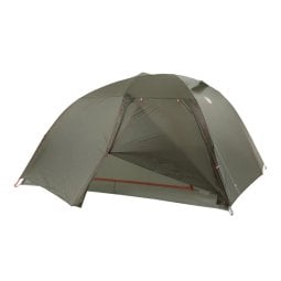 Big Agnes Copper Spur UL2 XL Ultraleichtzelte in Lichen Green mit halb geöffnetem Außenzelt