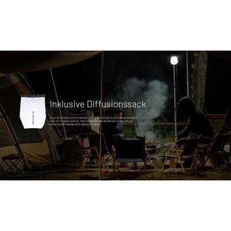 Nitecore NU25 MCT Stirnlampe mit Diffusorbeutel, um das Licht angenehmer zu streuen