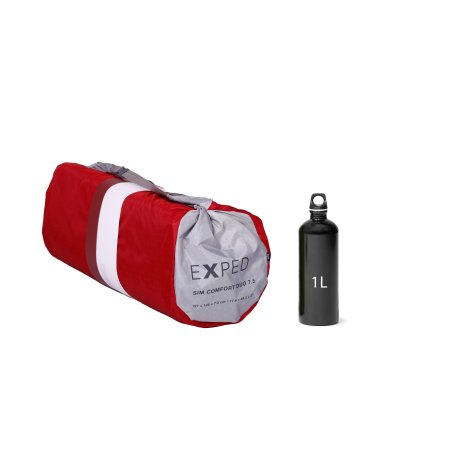 Exped Sim Comfort Duo 7.5 Isomatte Packmaß verglichen mit 1L Flasche