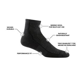 Features der Darn Tough Hiker 1/4 Wandersocken für Herren