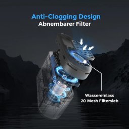 Flextail Max Shower mit speziellem Design, damit der Filter nicht verstopft