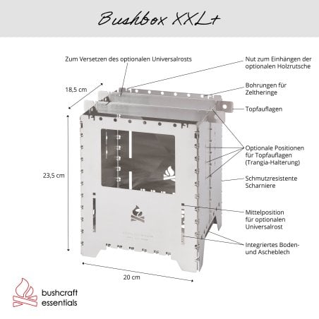 Features und Abmessungen der Bushcraft Essentials Bushbox XXL+