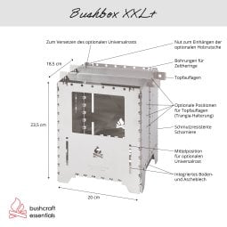 Features und Abmessungen der Bushcraft Essentials Bushbox XXL+