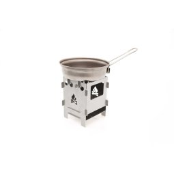 Bushcraft Essentials Topfauflagenset Bushbox Titanium als Topfunterlage im Einsatz