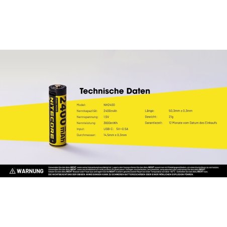 Technische Daten der Nitecore Li-Ion Akkus 4er Pack