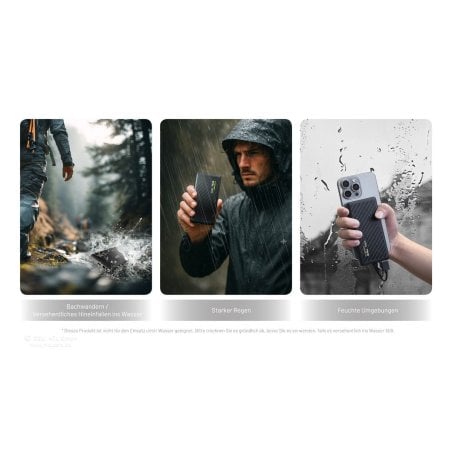 wasserfestes Gehäuse ermöglich Einsatz der Nitecore Powerbank NB Plus 10000 im Regen