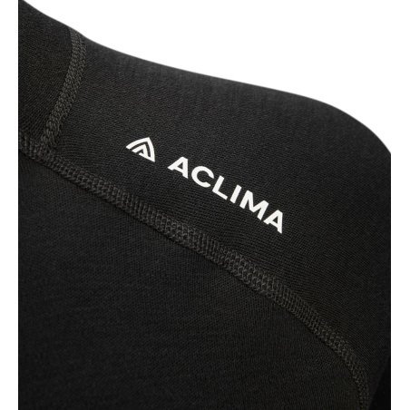 Aclima Warmwool Mock Neck Zip Damen Jet Black Detailansicht Logo auf Schulter