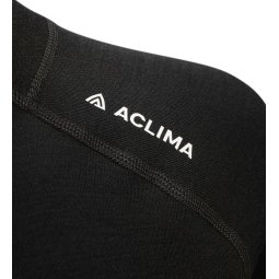 Aclima Warmwool Mock Neck Zip Damen Jet Black Detailansicht Logo auf Schulter
