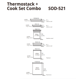 Soto Thermostack Cook Set Combo Abmessungen und Gewichte