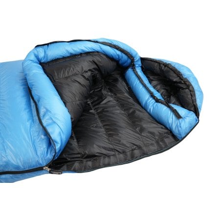 Western Mountaineering CloudLite Daunenschlafsack Oberseite aufgedeckt mit gut sichtbarem Wärmekragen