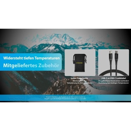die Nitecore Powerbank SUMMIT20000 bringt einen isolierten Packbeutel und ein Ladekabel mit