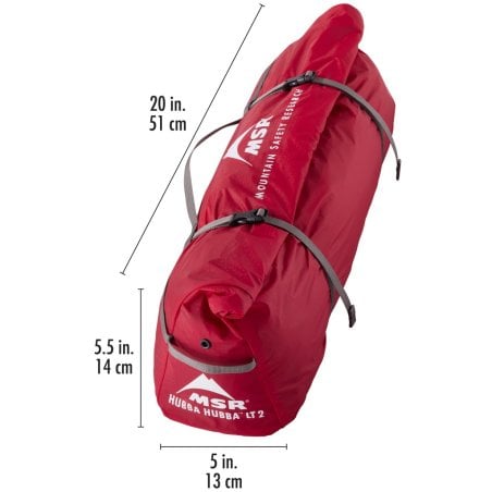 Abmessungen des Rolltop Packsacks vom MSR Hubba Hubba LT 2P Zelt