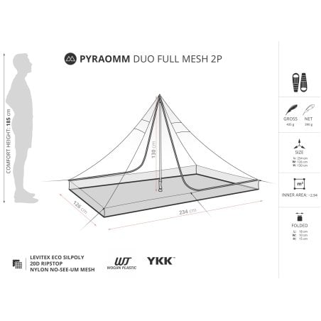 Abmessungen Liteway PyraOmm Duo Full Mesh Shelter