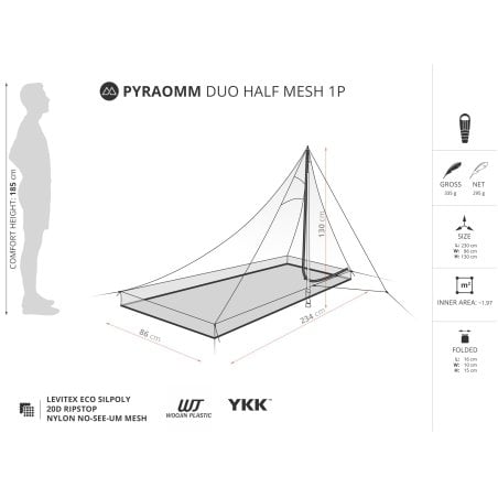Abmessungen Liteway PyraOmm Duo Half Mesh Shelter