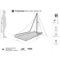 Datenblatt Liteway PyraOmm Max Half Mesh Shelter mit Abmessungen