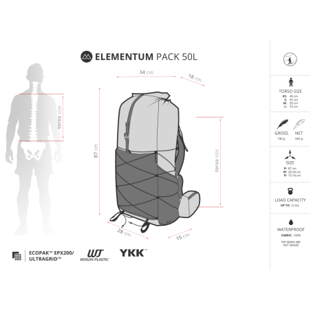 Datenblatt Liteway Elementum Ecopak Rucksack 50L