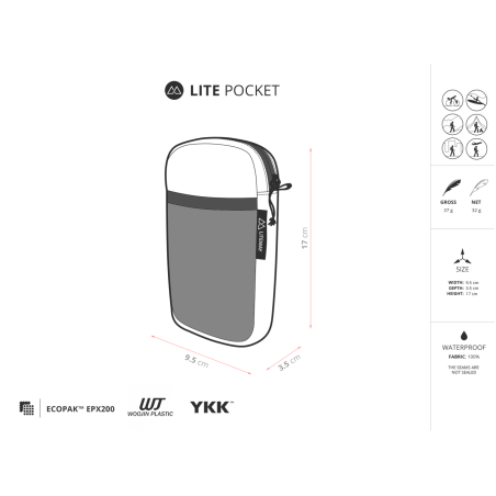 Abmessungen der Liteway Lite Pocket Ecopak für Rucksack Schulterträger