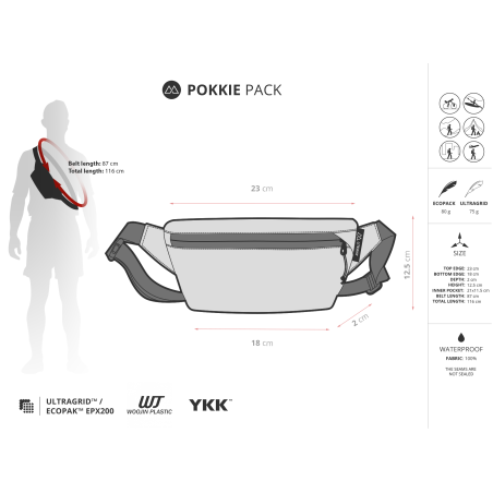 Liteway Pokkie Pack Ecopak Hüfttasche Abmessungen und Details