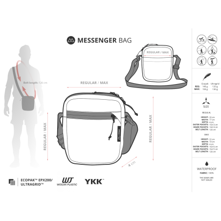 Abmessungen Liteway Messenger Bag Ecopak in der regulären und Max Größe im Vergleich