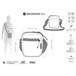 Abmessungen Liteway Messenger Bag Ecopak Max verglichen mit der regulären Größe