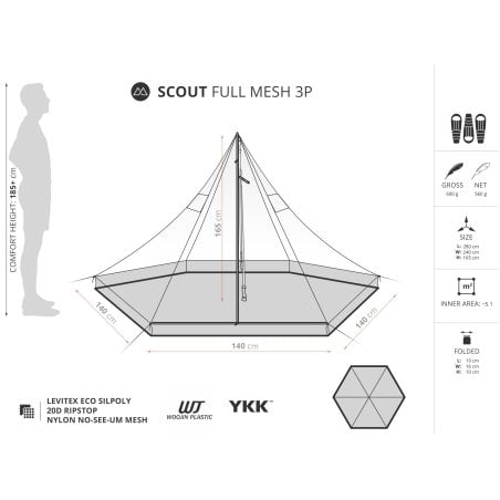 Abmessungen Liteway Scout Full Mesh Shelter