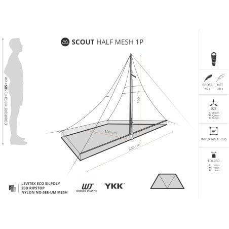 Abmessungen und Details Liteway Scout Half Mesh Shelter