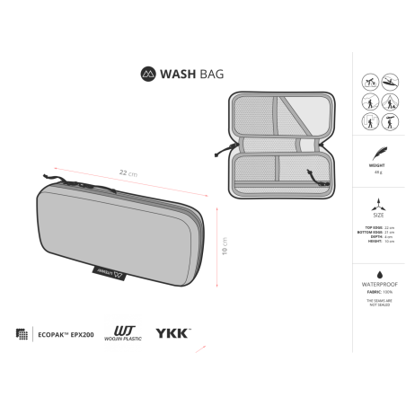 Abmessungen Liteway Wash Bag Reißverschlusstasche Ecopak