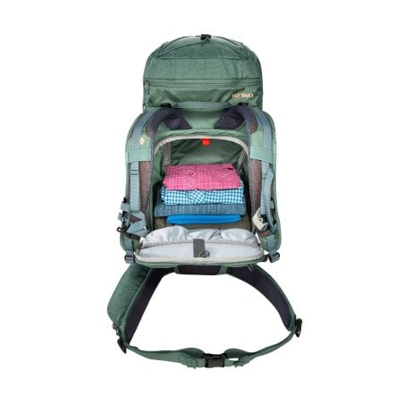 Tatonka Norix 31 leichter Wander Rucksack Damen Rückseite geöffnet und beispiehaft bepackt