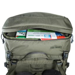 Tatonka Yukon 60+10 BC Trekking und Bushcraft Rucksack Damen Deckel beispielhaft befüllt