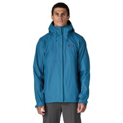 Patagonia Torrentshell 3L Rain Jacket Herren Regenjacke in Aquatic Blue beispielhaft getragen