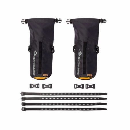 Sea to Summit Evac Bikepack Dry Bag Set mit dazugehörigen Stretch-Loc Bändern und Montageschlaufen