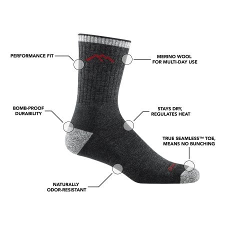 Features der Darn Tough Hiker Micro Crew Cushion Socke Black Herren Wandersocke