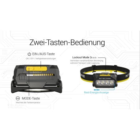 Nitecore HA27 UHE Stirnlampe mit einfacher 2 Tasten Bedienung