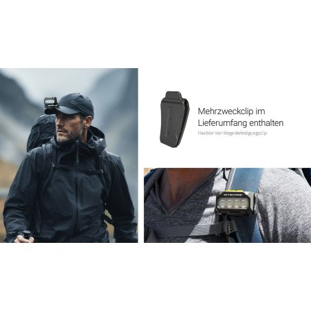 Nitecore HA27 UHE Stirnlampe mit dazugehörigem Befestigungsclip