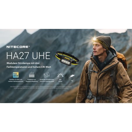 hochwertige Nitecore HA27 UHE Stirnlampe mit integriertem Kühlkörper