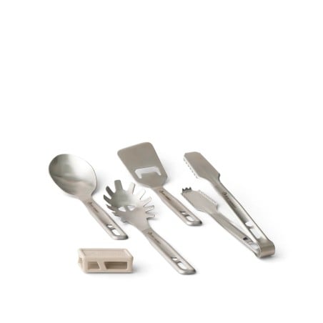 4-teiliges Sea to Summit Detour Stainless Steel Utensil Set mit Grillzange, Spaghettilöffel, Pfannenwender und Servierlöffel