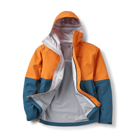 Rab Firewall Regenjacke 3-Lagen Hardshell Dark Melba/Tempest Blue geöffnet