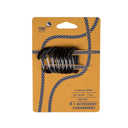 Ticket to the Moon Accessory Carabiner 8 Stück mit Verpackung abgebildet