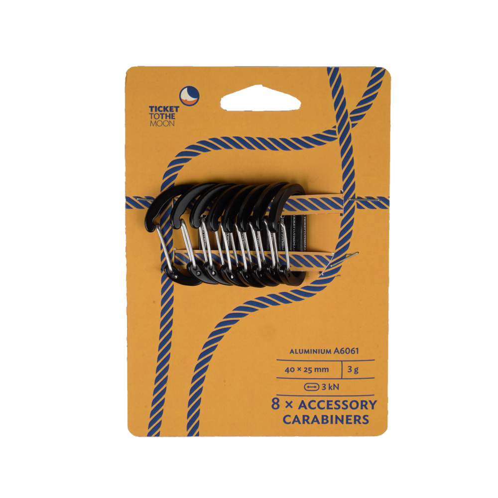 Ticket to the Moon Accessory Carabiner 8 Stück mit Verpackung abgebildet