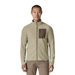 Patagonia R1 Air Jacket in Pelican an Modell mit 187 cm Größe in Gr. M