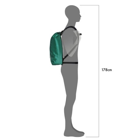 Schematische Figur mit ORTLIEB Velocity Lite 17L Tagesrucksack Atlantis Green auf dem Rücken