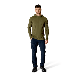 Rab Force Hoody UV-Schutz Langarmshirt Oliv von Model getragen in Frontansicht