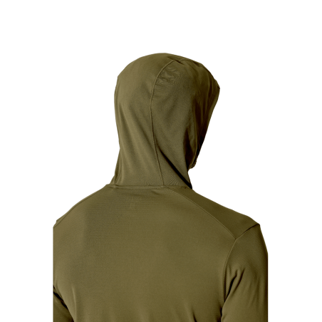 Rab Force Hoody UV-Schutz Langarmshirt Oliv Rückansicht auf die Kapuze